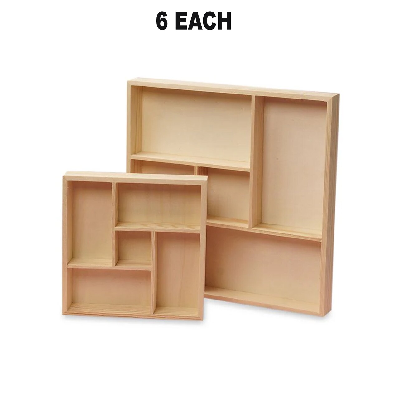 6 Each Rustic Pine Wood 5 Section Display Trays 12-3/4" x 12-3/4" x 1-1/2"